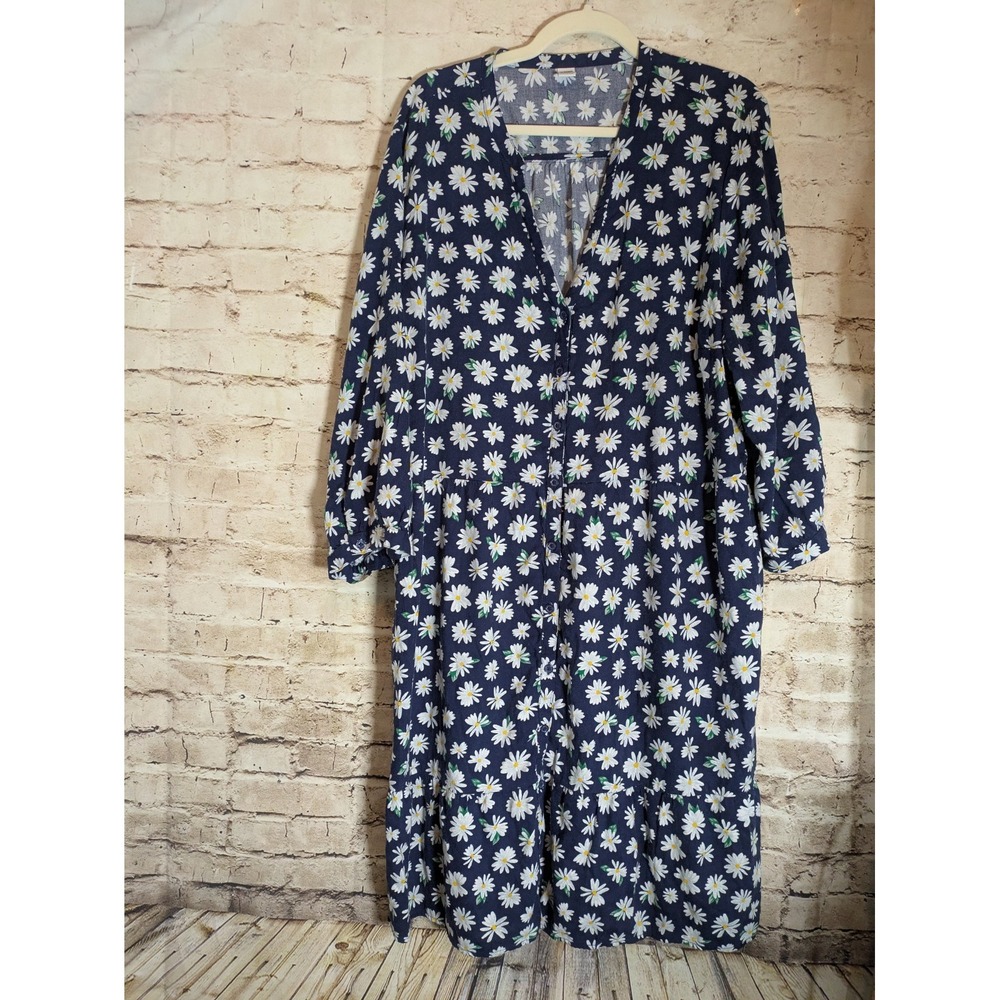 Old Navy Babydoll Dress XXL Navy Blue White Daisy Floral Button Frontโ Tiered